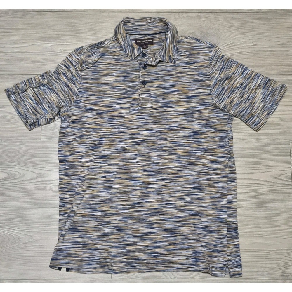 Johnston Murphy Men's Size M Polo Short Sleeve Shirt Brown Blue‎ Organic Cotton